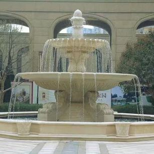 南充 黄金麻花岗岩异型加工——户外庭院石雕流水喷泉