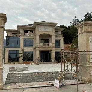 南充 黄金麻花岗岩别墅雕花外墙干挂配上门口雕花罗马柱