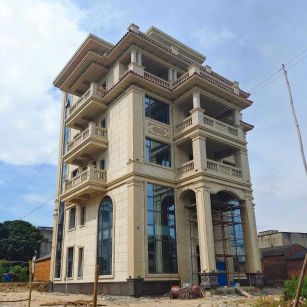 南充 黄金麻花岗岩石材别墅外墙干挂搭配（雕花栏杆花瓶柱门楼罗马柱）