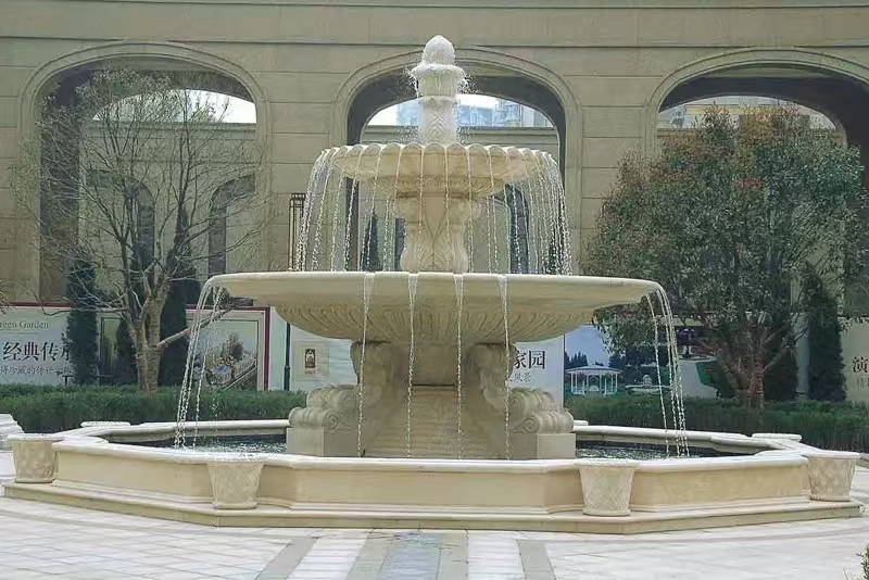 南充 黄金麻花岗岩异型加工——户外庭院石雕流水喷泉