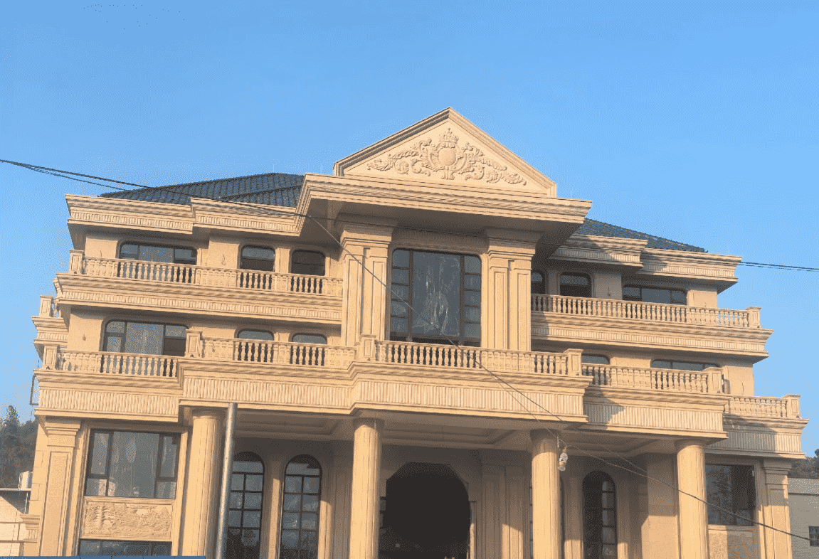 南充黄金麻别墅外墙干挂石材效果示例