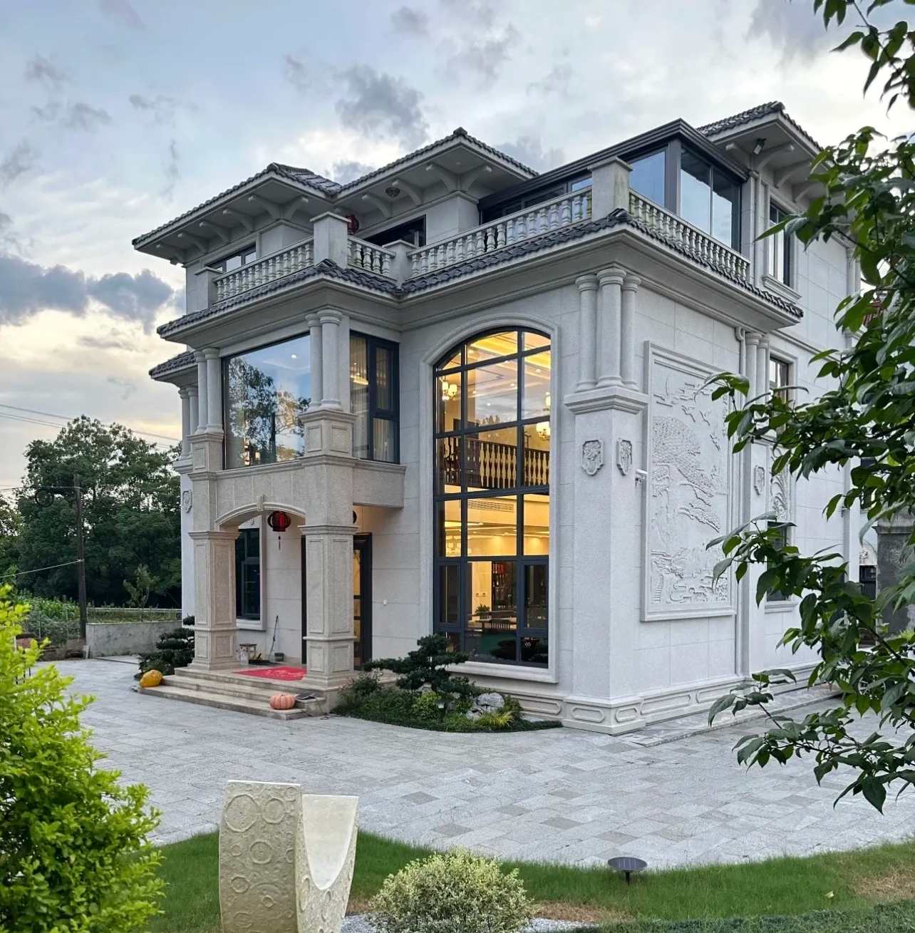 南充 白麻花岗岩私人别墅干挂石材豪华定制