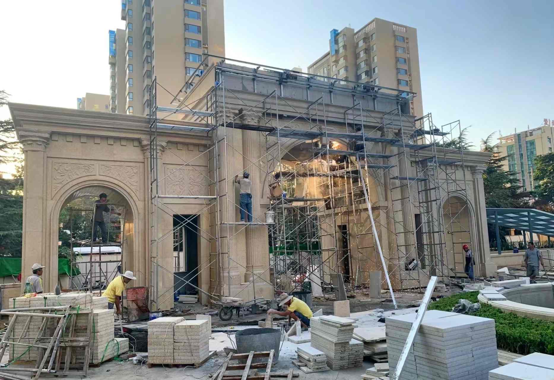 南充 黄金麻荔枝面花岗岩小区门楼外墙干挂