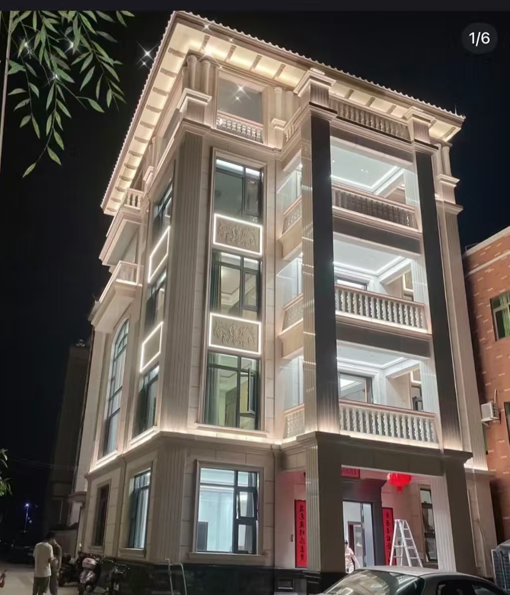 南充 芝麻白花岗岩别墅外墙夜间效果